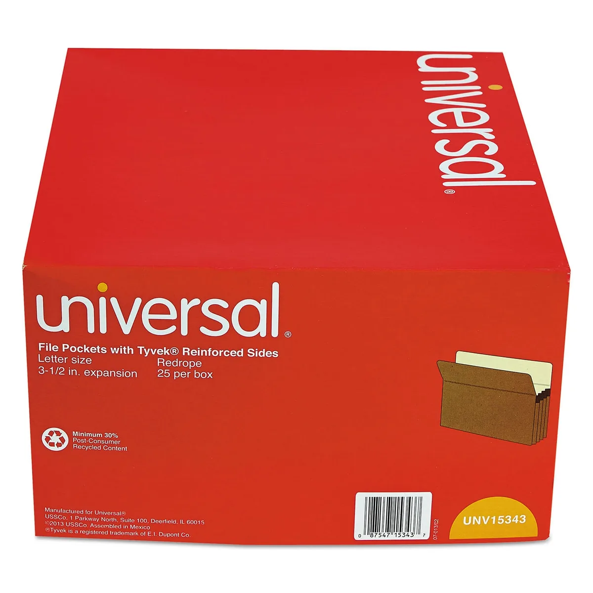 Universal 3 1/2" Expansion File Pockets, Straight Tab, Redrope/Manila, 25/Box, Various Types 2