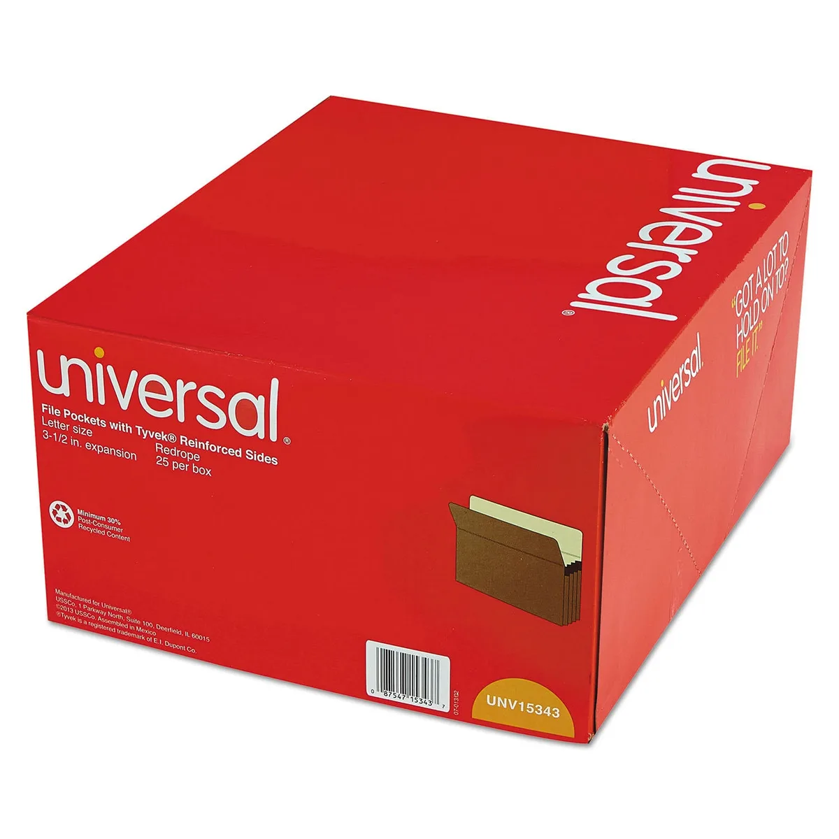 Universal 3 1/2" Expansion File Pockets, Straight Tab, Redrope/Manila, 25/Box, Various Types 5