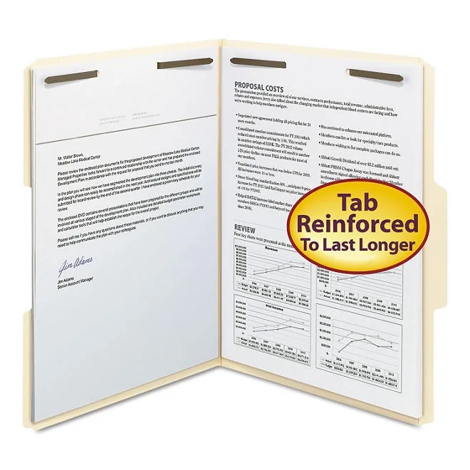 Smead 1/3 Cut Assorted Position Tabs Two Fastener File Folder, Manila Letter, 50ct. 2