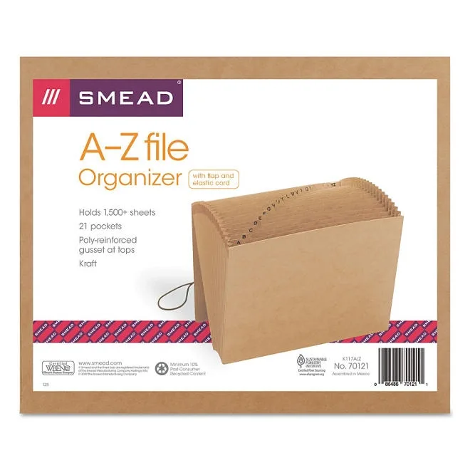 Smead 21 Pocket A-Z Indexed Expanding Files, Cord Closure, Kraft, Letter, Brown 2