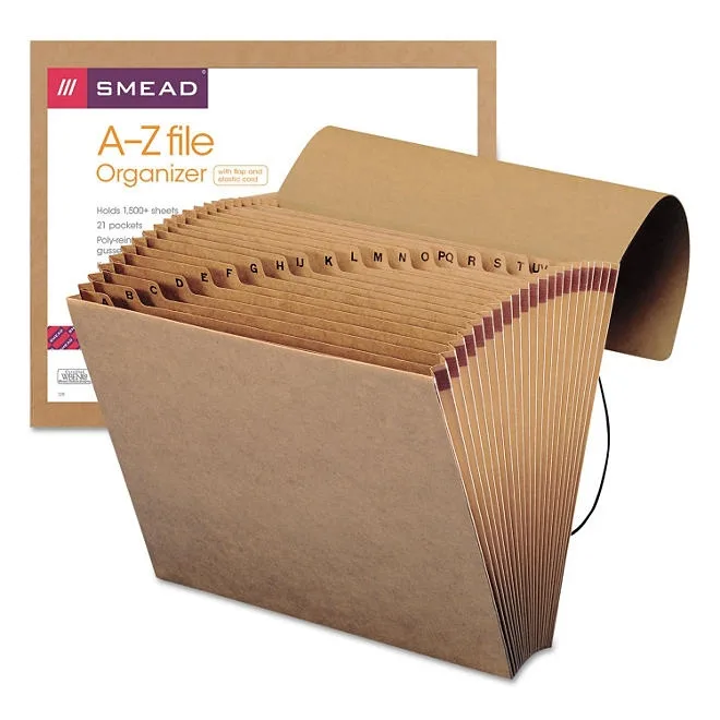 Smead 21 Pocket A-Z Indexed Expanding Files, Cord Closure, Kraft, Letter, Brown 5