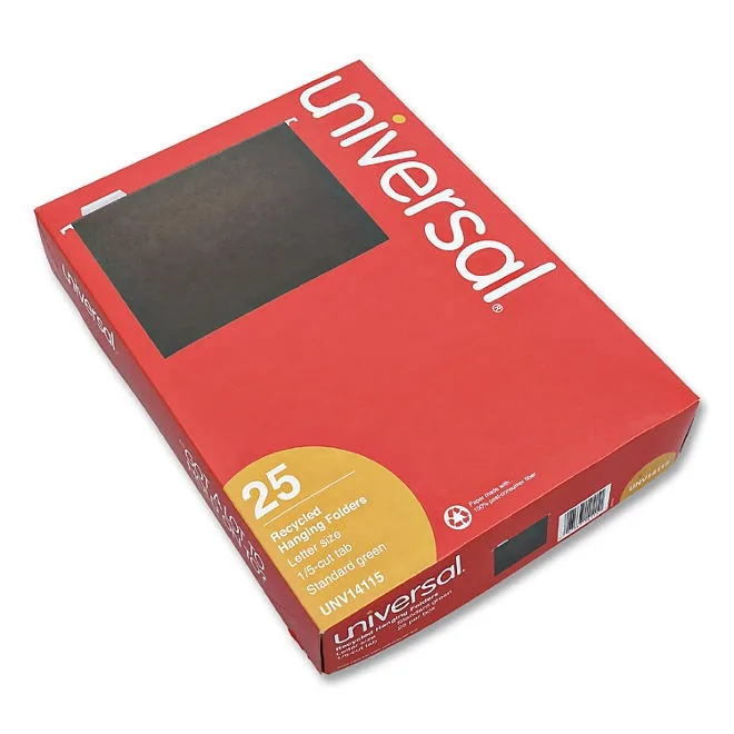 Universal 1/5 Tab Hanging File Folders, 11 Point Stock, Letter, Standard Green, 25ct. 3