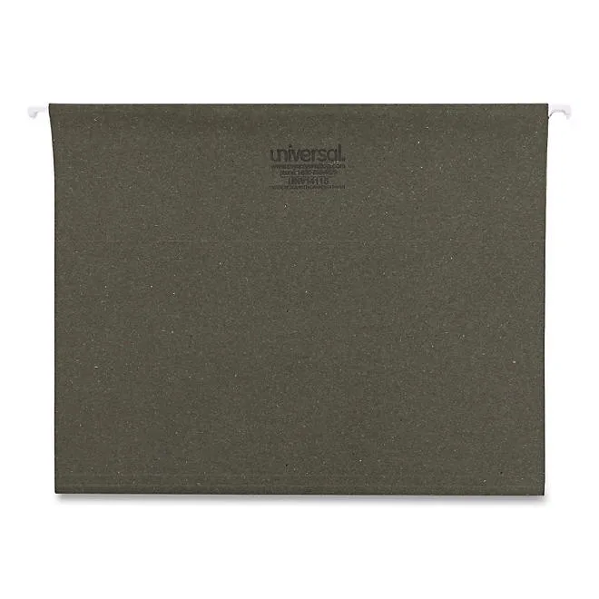 Universal 1/5 Tab Hanging File Folders, 11 Point Stock, Letter, Standard Green, 25ct. 2