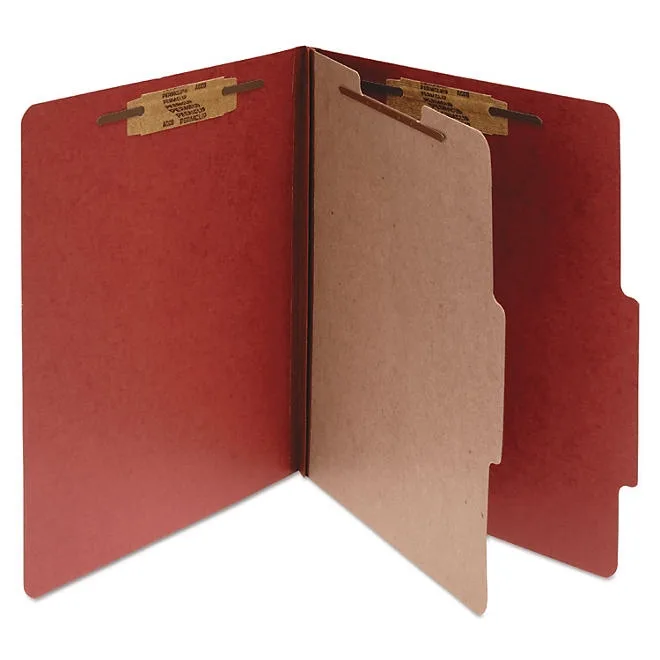 ACCO Pressboard 25-Pt 4-Section Classification Folders, Earth Red Letter, 10ct. 2