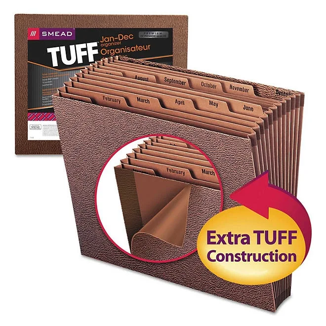 Smead 12 Pocket Jan-Dec TUFF Accordion Expansion File, Open Top, Letter, Redrope 3