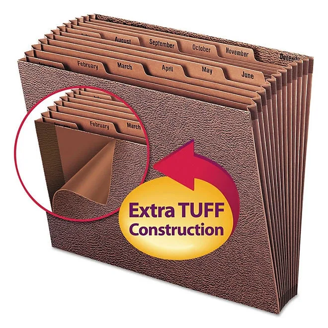Smead 12 Pocket Jan-Dec TUFF Accordion Expansion File, Open Top, Letter, Redrope 5