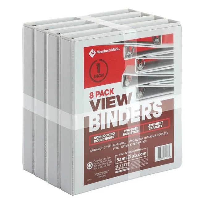 Member's Mark 1" Round-Ring View Binder, White, 8 pk. 2