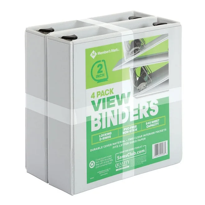 Member's Mark 2" D-Ring View Binder, White 4 pk. 2