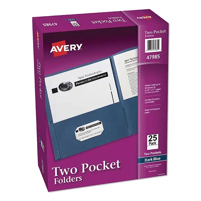 Avery Two-Pocket Folder, 40-Sheet Capacity, Dark Blue, 25/Box 2
