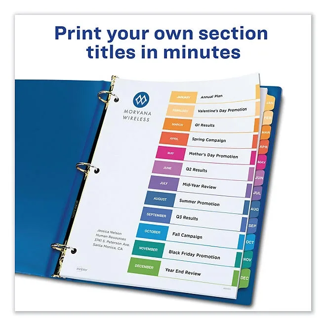 Avery Customizable TOC Ready Index Multicolor Dividers, 12-Tab, Letter 3