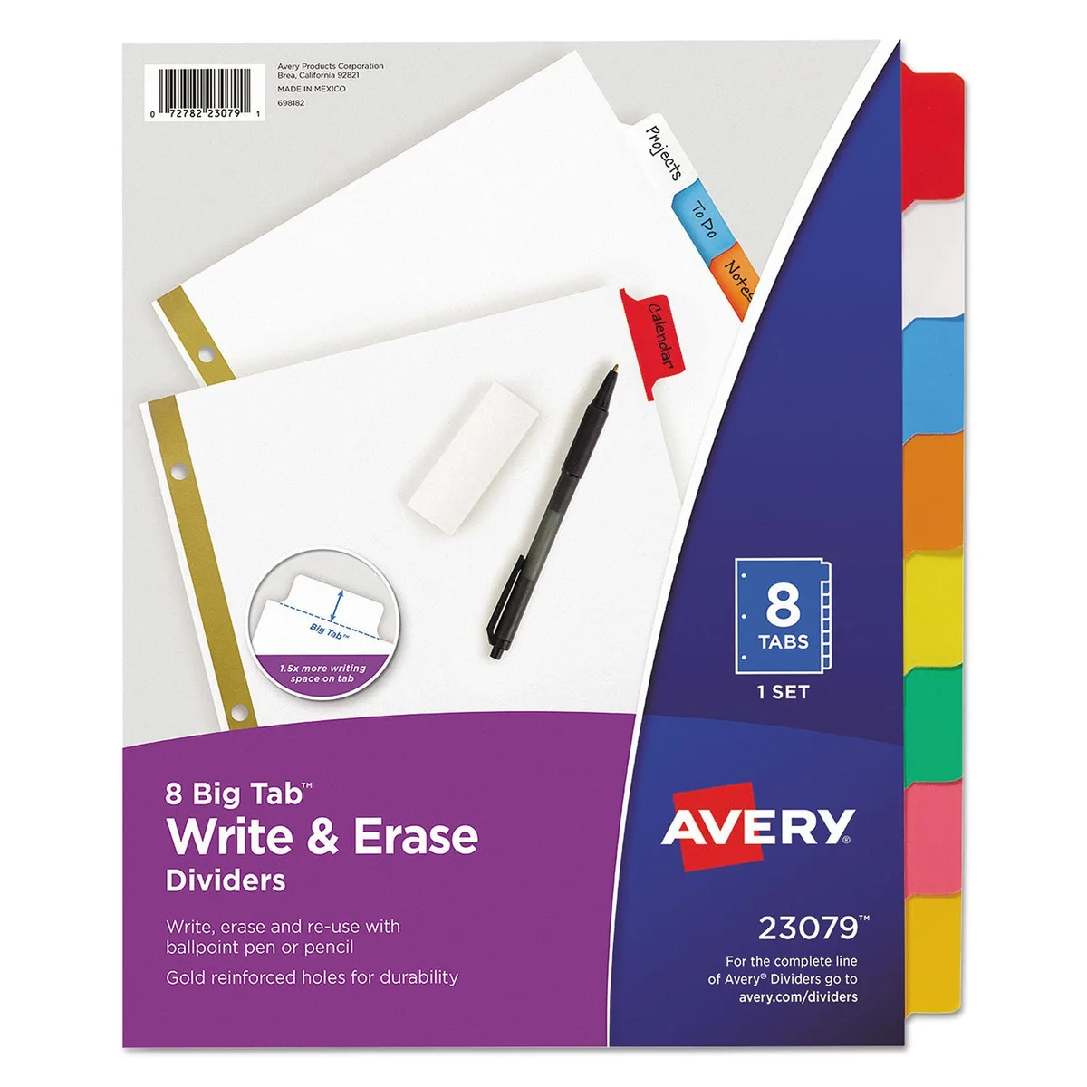 Avery Write & Erase Big Tab Paper Dividers, 8-Tab, Letter, Select Color