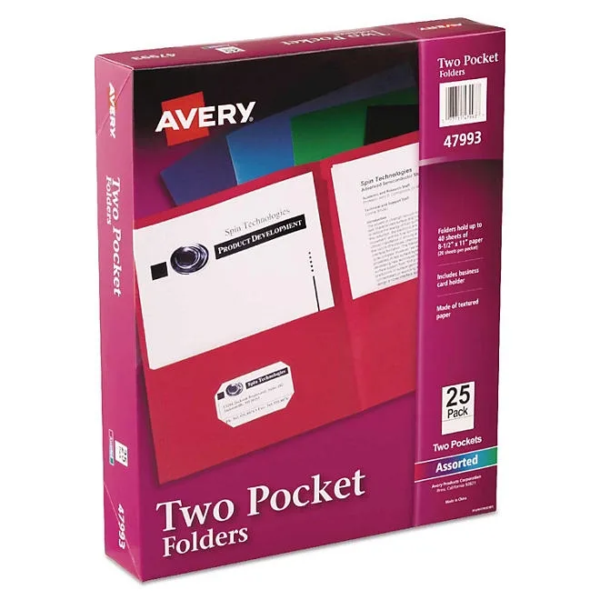 Avery Two-Pocket Folder, 40-Sheet Capacity, Assorted Colors, 25/Box 2