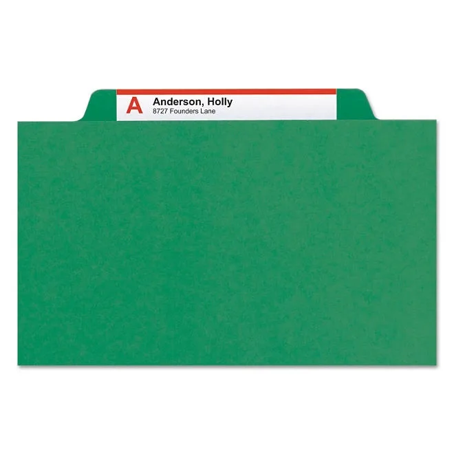 Smead 2" Expansion Pressboard Classification Folder, Two Dividers, Letter, Green, 10ct. 5