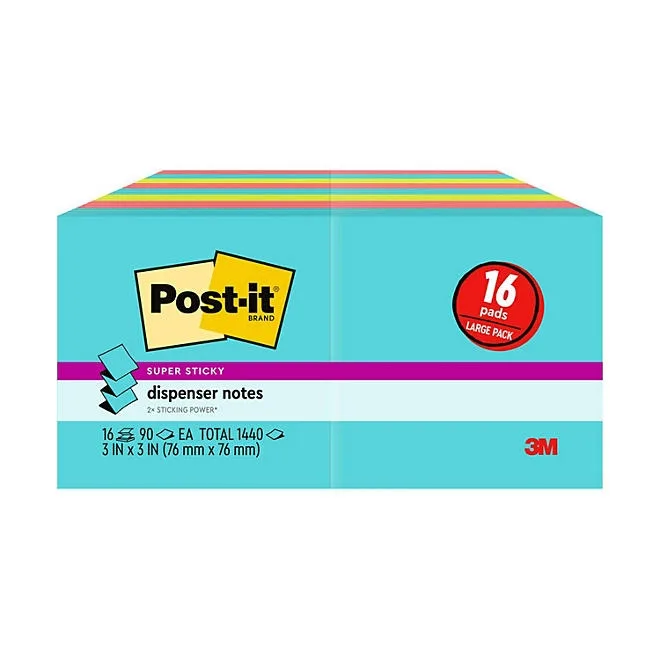 Post-it Super Sticky Pop-up Notes, 3" x 3", Supernova Neons Collection, 16 Pack, 1,440 Total Sheets 3