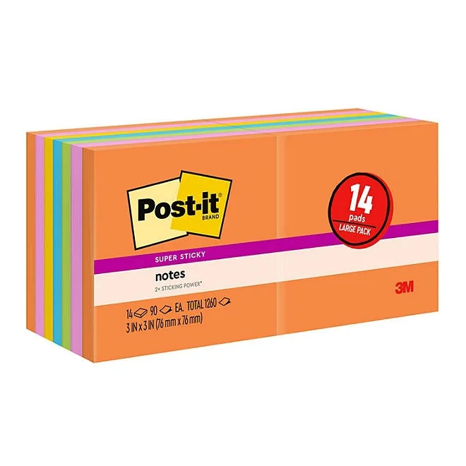 Post-it Super Sticky Notes, 3 in. x 3 in., Energy Boost Collection, 14 Pads/Pack 2