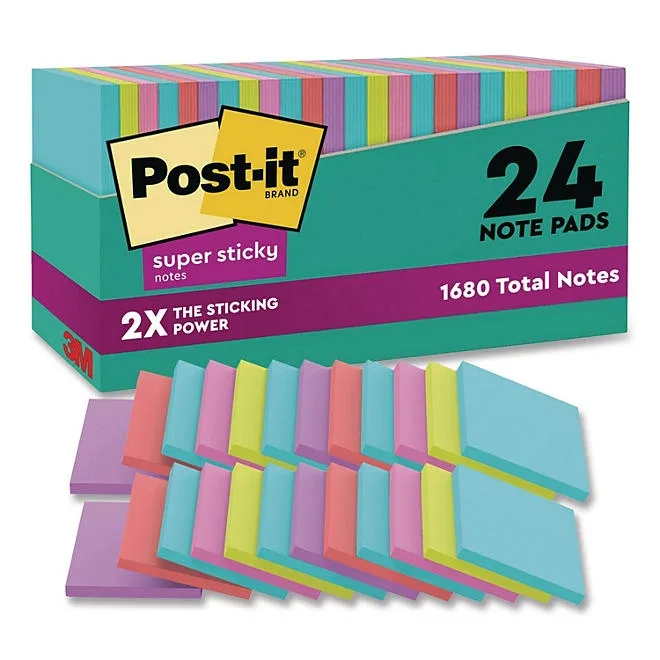Post-it Notes Super Sticky Pads in Miami Colors, 3 x 3, 70/Pad, 24 Pads/Pack 2
