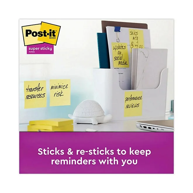 Post-it Notes Super Sticky Pads, 3" x 3", Canary Yellow, 24 Pads, 2,160 Total Sheets 4