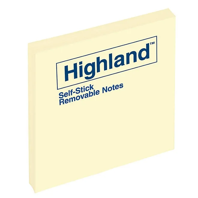 Highland - Self-Stick Pads, 3 x 3, Yellow, 100 Sheets/Pad - 12 Pads/Pack 3
