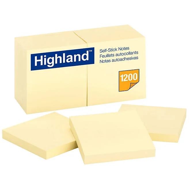 Highland - Self-Stick Pads, 3 x 3, Yellow, 100 Sheets/Pad - 12 Pads/Pack 2
