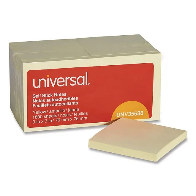 Universal Self-Stick Note Pads, 3 x 3, Yellow, 100-Sheet, 18/Pack 2