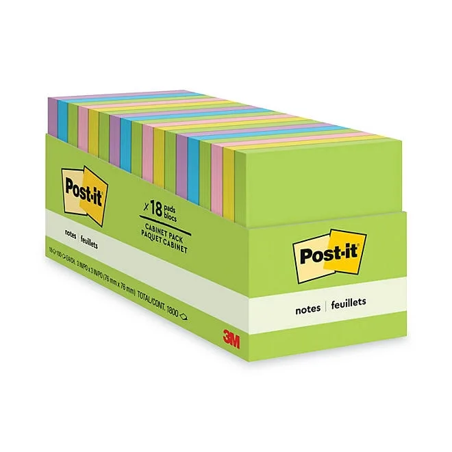 Post-it Notes Original Pads, 3 x 3, 100 Sheet Pads, 18 Pads, 1,800 Total Sheets, Jaipur Collection 2