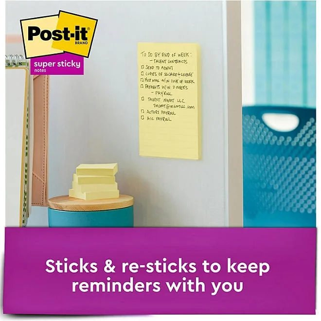 Post-it Notes Super Sticky - Canary Yellow Note Pads, 4 x 6, Lined, 90/Pad - 5 Pads/Pack 4