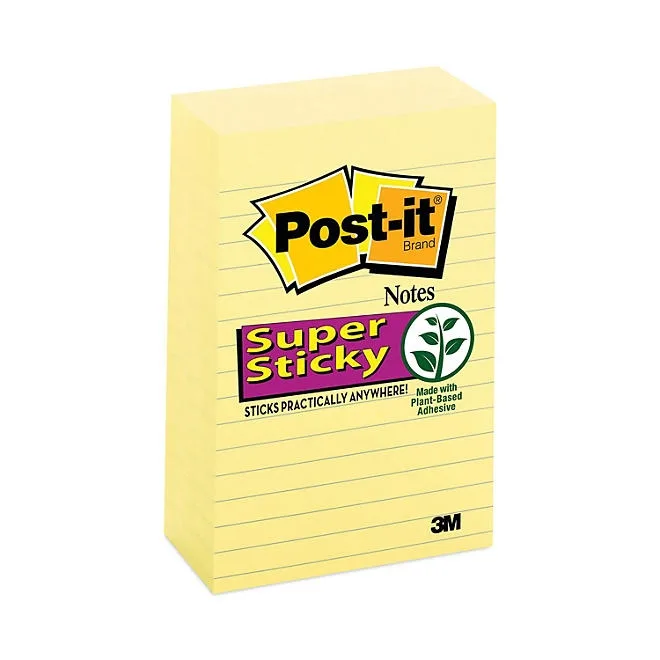 Post-it Notes Super Sticky - Canary Yellow Note Pads, 4 x 6, Lined, 90/Pad - 5 Pads/Pack 2