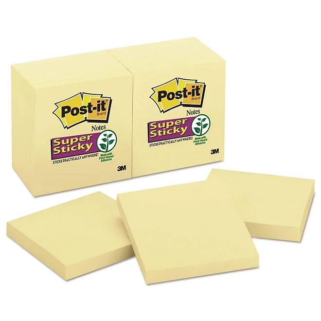 Post-it Notes Super Sticky - Canary Yellow Note Pads, 3 x 3, 90/Pad - 12 Pads/Pack 2