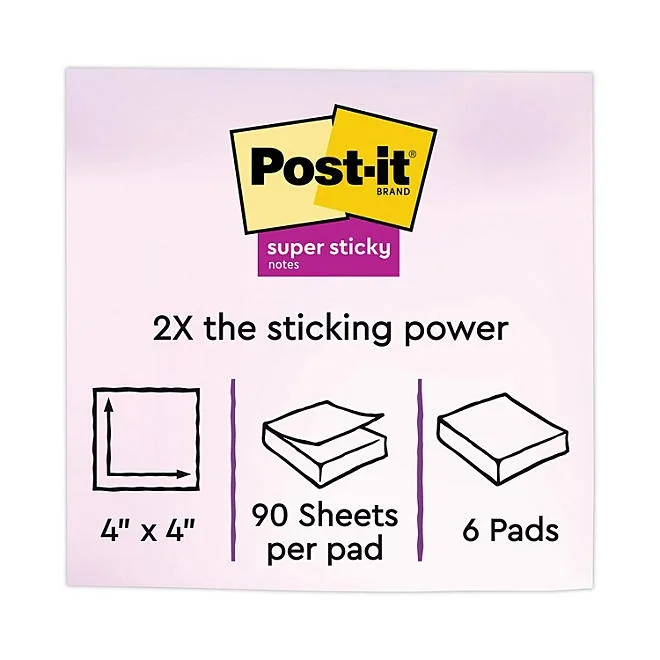 Post-it Super Sticky Notes, 4 x 4, Lined, 90 Sheet Pads, 6 Pads, Jewel Pop Collection 3