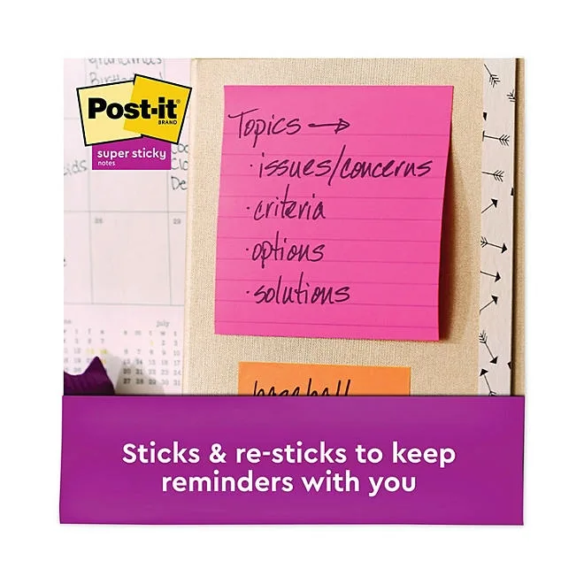 Post-it Super Sticky Notes, 4 x 4, Lined, 90 Sheet Pads, 6 Pads, Jewel Pop Collection 4