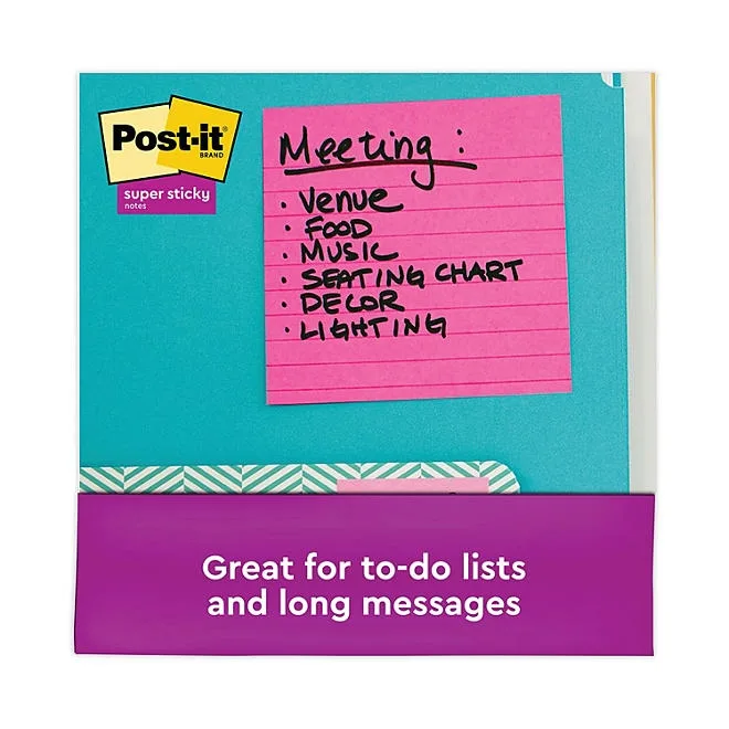 Post-it Super Sticky Notes, 4 x 4, Lined, 90 Sheet Pads, 6 Pads, Jewel Pop Collection 5