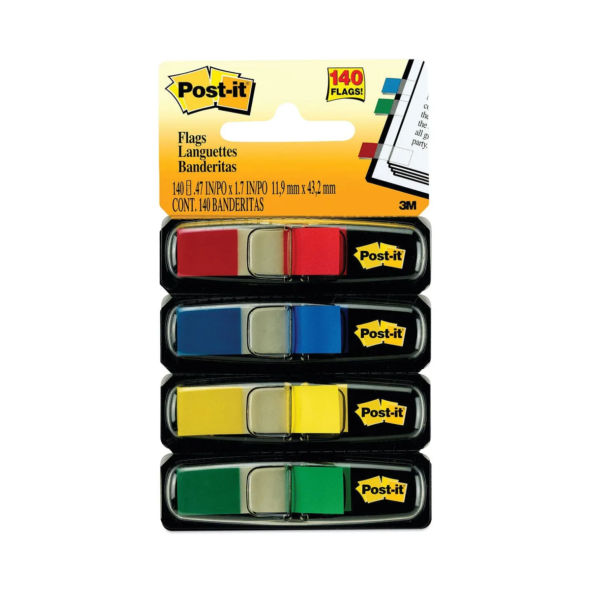 Post-it Flags - Small Page Flags in Dispensers, Four Colors, 35/Color - 4 Dispensers/Pack