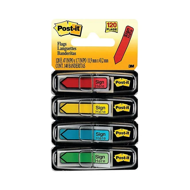 Post-it Flags - Arrow Message 1/2" Flags - "Sign Here" - 4 Colors w/Dispensers - 120/Pack 2