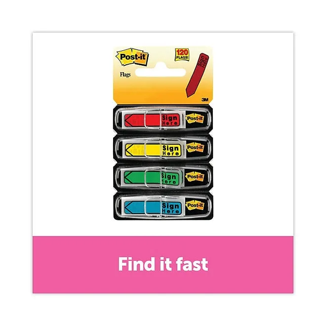 Post-it Flags - Arrow Message 1/2" Flags - "Sign Here" - 4 Colors w/Dispensers - 120/Pack 3