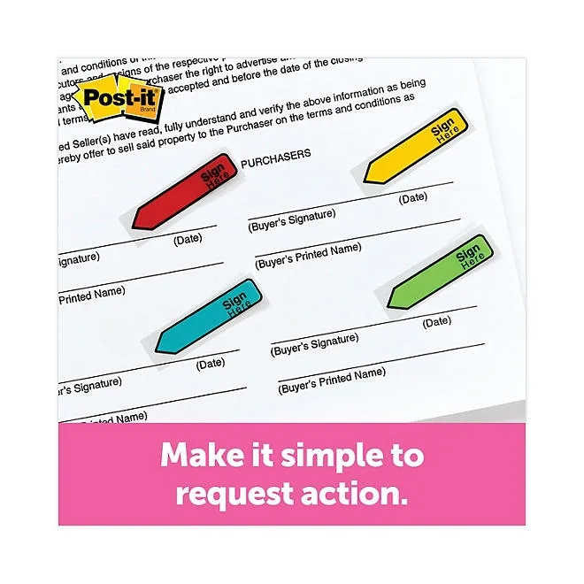 Post-it Flags - Arrow Message 1/2" Flags - "Sign Here" - 4 Colors w/Dispensers - 120/Pack 4