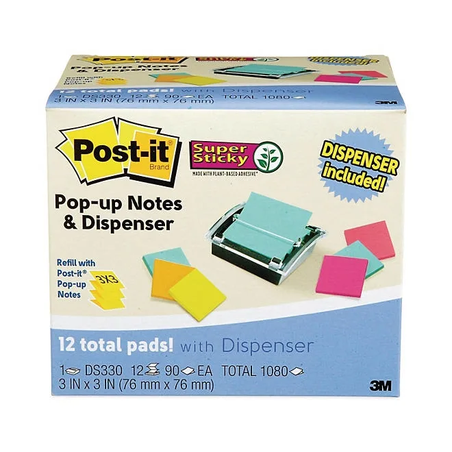 Post-it Pop-up Notes Super Sticky - Pop-up Dispenser Value Pack, 3 x 3 - Assorted 3