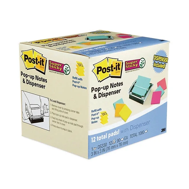 Post-it Pop-up Notes Super Sticky - Pop-up Dispenser Value Pack, 3 x 3 - Assorted 4