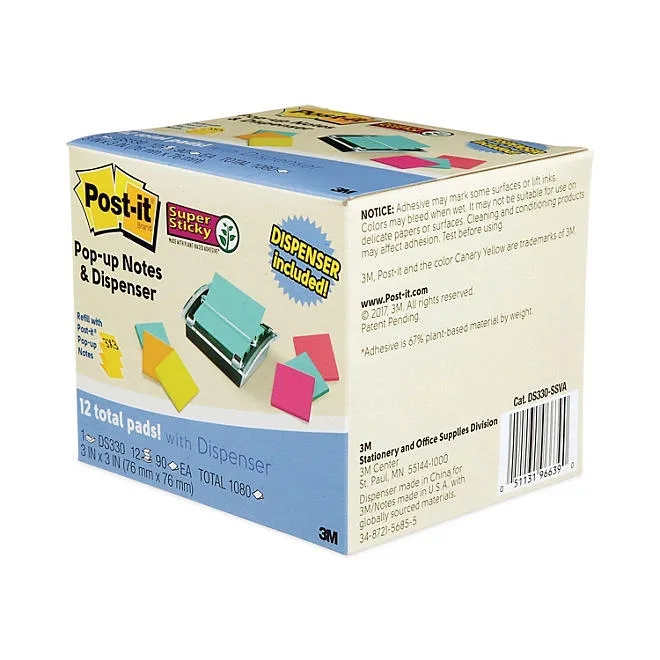 Post-it Pop-up Notes Super Sticky - Pop-up Dispenser Value Pack, 3 x 3 - Assorted 5