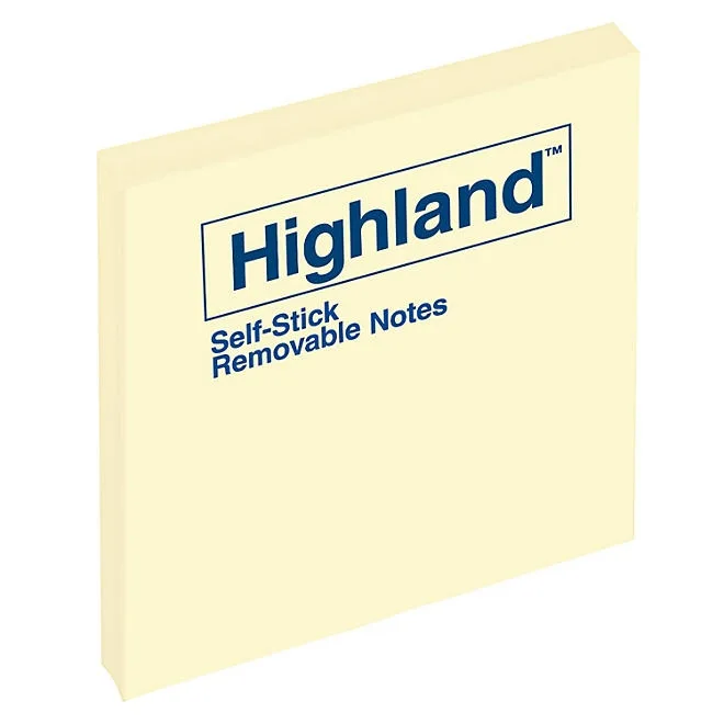 Highland - Self-Stick Notes, 3 x 3, Yellow - 18 100-Sheet Pads/Pack 3