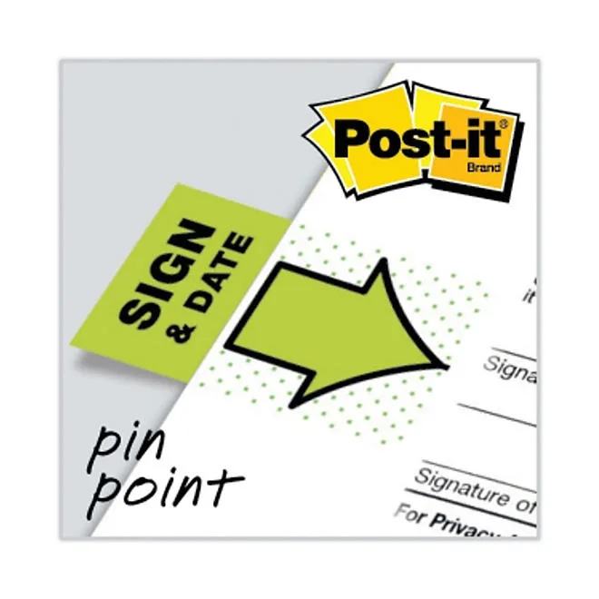 Post-it - Arrow Message 1" Flags - "Sign and Date" - Green - 2 50-Flag Dispensers/Pack 4