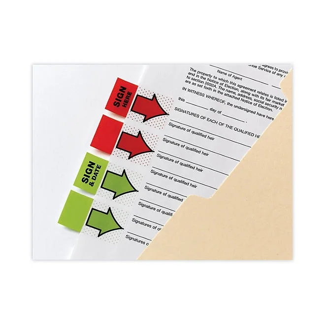 Post-it - Arrow Message 1" Flags - "Sign and Date" - Green - 2 50-Flag Dispensers/Pack 5