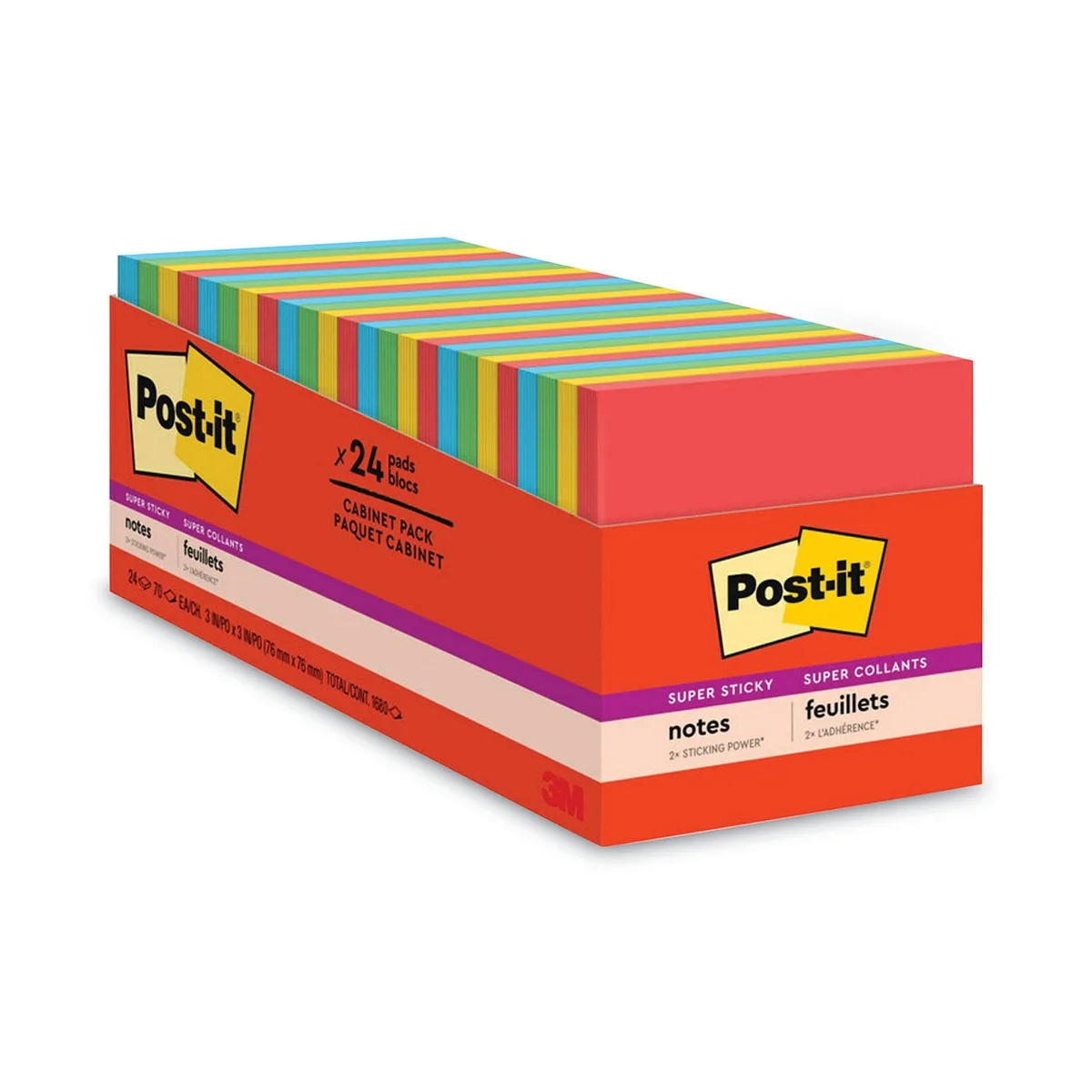 Post-it Notes Super Sticky Pads in Marrakesh Colors, 3 x 3, 70-Sheet, 24/Pack