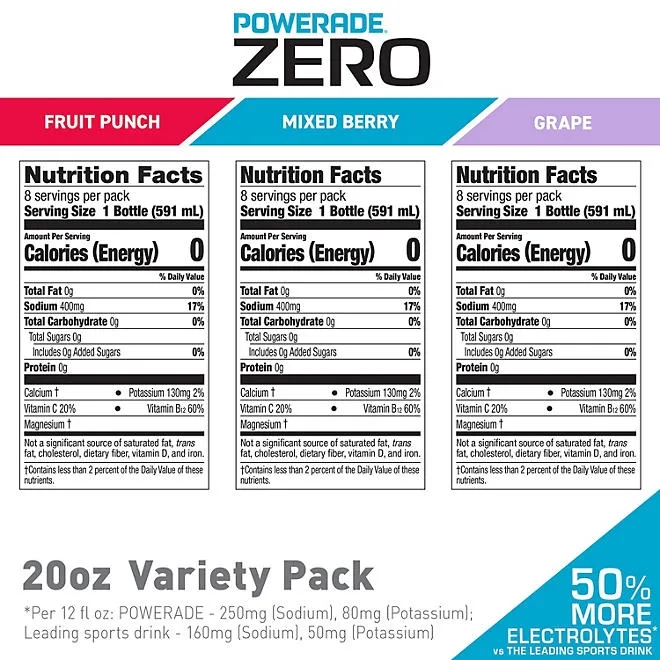 POWERADE ZERO Variety Pack Sports Drink, 20 fl. oz., 24 pk. 3