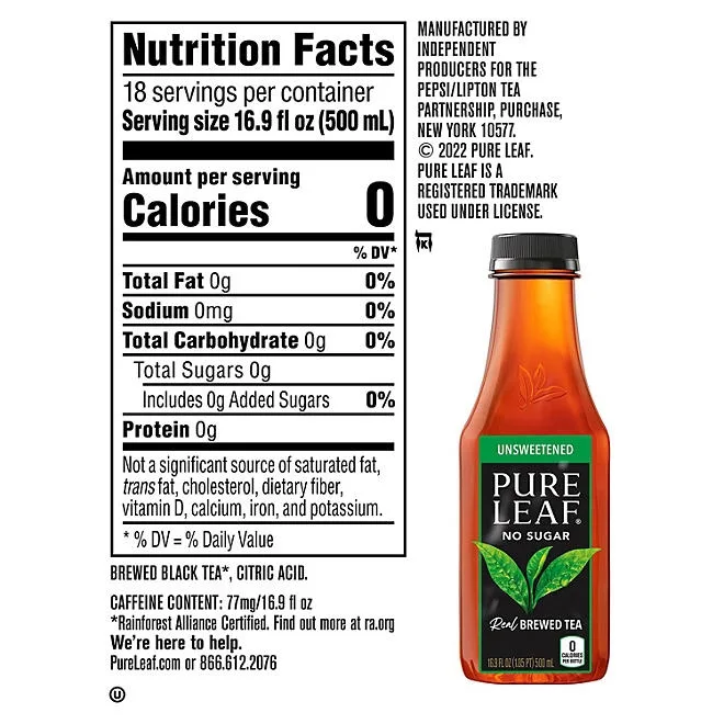 Pure Leaf Real Brewed Tea Unsweetened Black Tea 16.9 fl. oz., 18 pk. 3