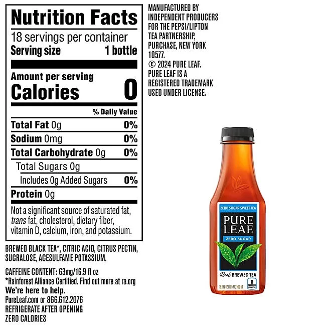 Pure Leaf Zero Sugar Real Brewed Tea Sweet Tea, 16.9 fl. oz., 18 pk. 3