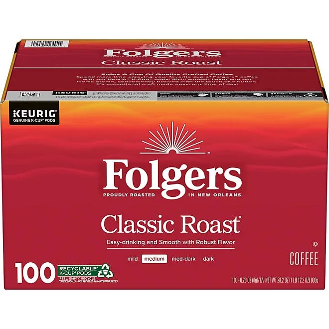 Folgers Classic Medium Roast K-Cup Coffee Pods, 100 ct. 2