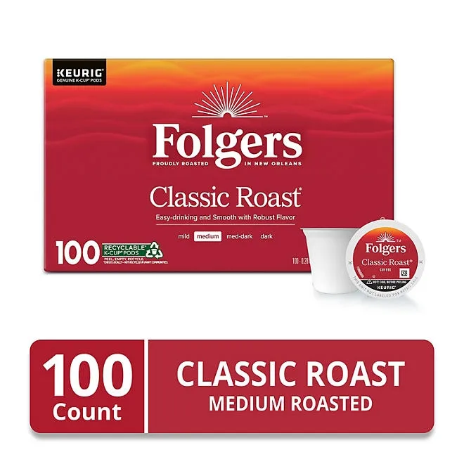 Folgers Classic Medium Roast K-Cup Coffee Pods, 100 ct. 3