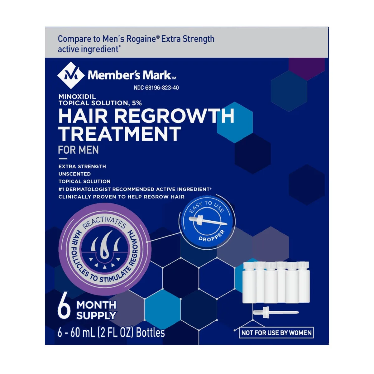 Member's Mark Minoxidil 5%, Hair Regrowth Treatment for Men, 2 fl. oz., 6 ct.