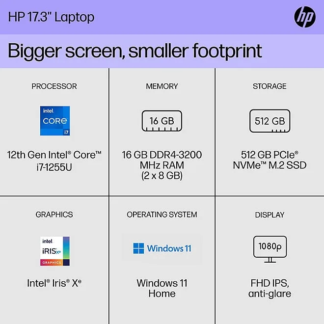 HP 17.3" Windows Laptop - Full HD IPS Screen - Intel Core i7 - 16GB RAM - 512GB SSD - 2-Year HP Care Pack Warranty with 2-Year Accidental Damage Protection 3