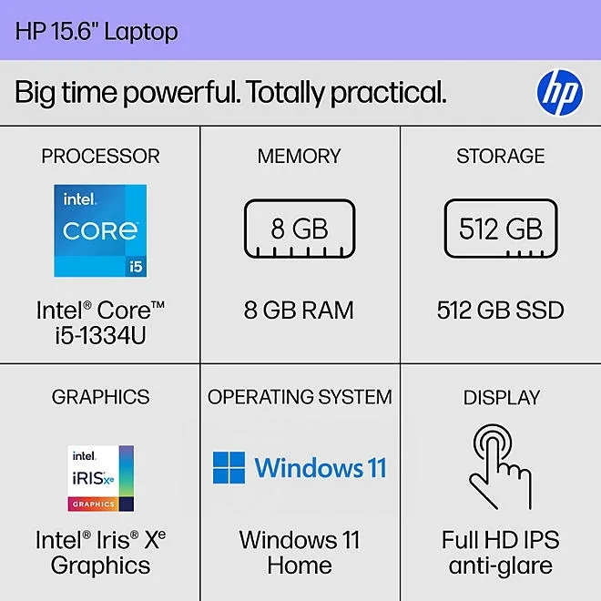 HP 15.6" FHD Windows 11 Touchscreen Laptop | Intel Core i5 | 8GB RAM | 512GB SSD | 2-Year HP Care Pack w/Accidental Damage Protection 3